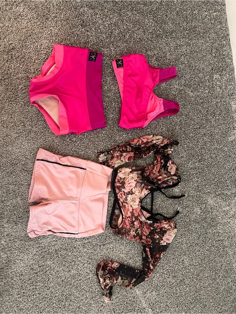 Kandi Kouture Floral Mesh Dance Crop & Pink Shorts Set - Size 5/6